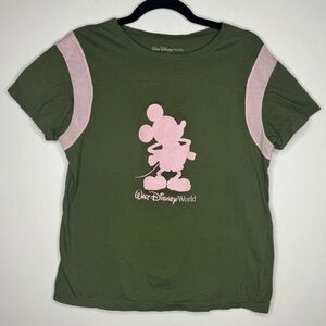 Girls Walt Disney Parks Mickey Mouse Glitter Pink Green T Shirt Size XL Top